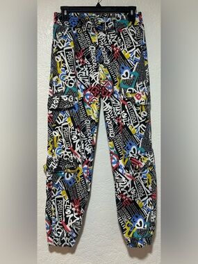 V.I.P. Black Multi-Color Graffiti Cargo Jogger Trousers